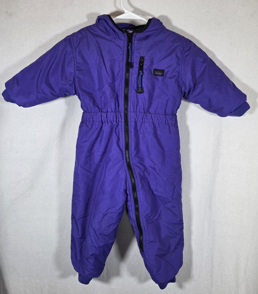 Vtg REI Kids Snow Ski Suit 2T Purple Hood Zipper Girl